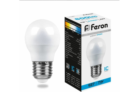 Купить Лампа светодиодная FERON LB-95 7W 230V E27 шар 6400K 45*82mm 600lm 25483 фото №1