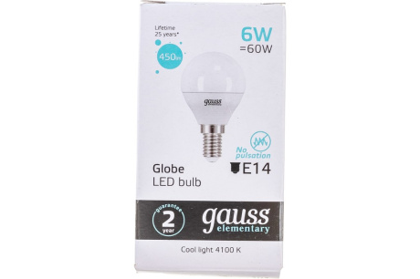Купить Лампа GAUSS LED Elementary Globe 6W Е14 4100K фото №5