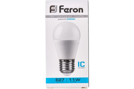 Купить Лампа светодиодная FERON LB-750 11W 230V E27 G45 шар 6400K 955lm 45*90mm 25951 фото №7